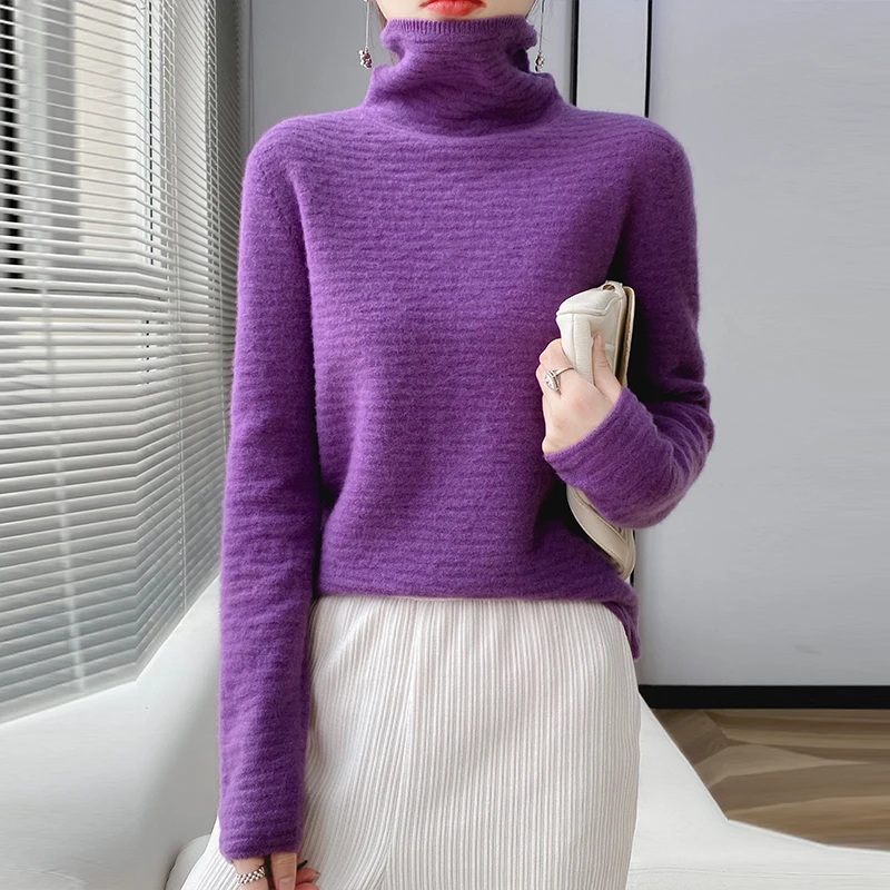 

2023 New Fashion Turtleneck Thick Sweaters For Women 100% Pure Wool Knitting Jumpers Female Pullovers Woolen Clothes