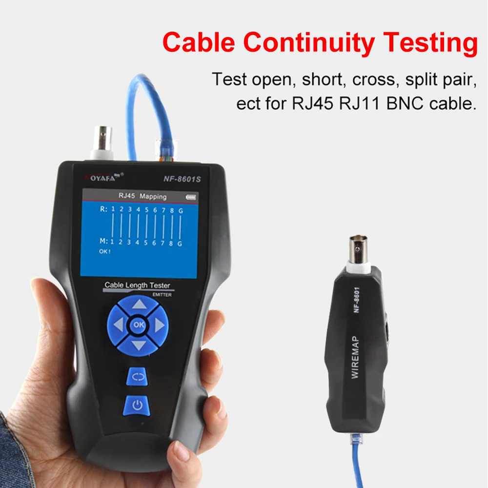 NOYAFA NF-8601S Multifunktionaler RJ45 CAT6 Netzwerkkabeltester Kabeltracker PoE/PING/Port LCD-Display Messen Sie die Länge der Wiremap – Detail 7