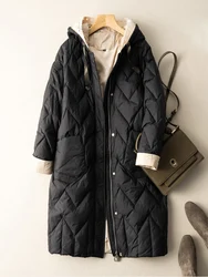 2023 Winter Long Duck Down Jacket Women Quilted Warm Oversize Thick Hooded Coat Fashion Casual Patchwork For Autumn