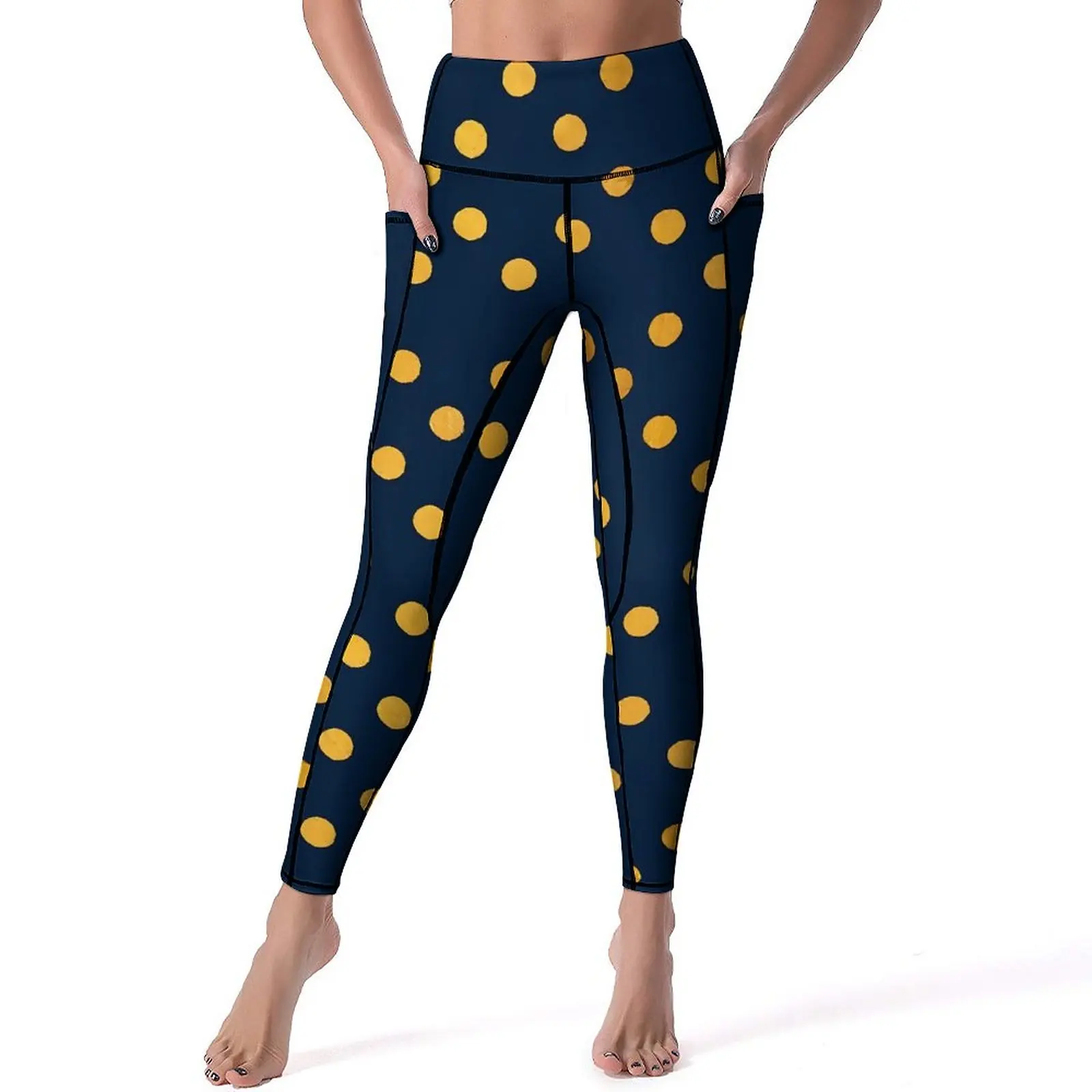 

Gold Dot Print Yoga Pants Women Polka Dots Leggings High Waist Funny Yoga Legging Stretch Design Gym Sports Tights