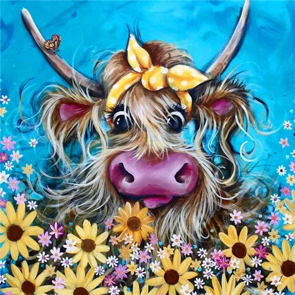 HUACAN 5D Diamond Painting Cow Full Square Round Needlework Art Diamond Embroidery Animal Mosaic Sunflower Handmade Gift 