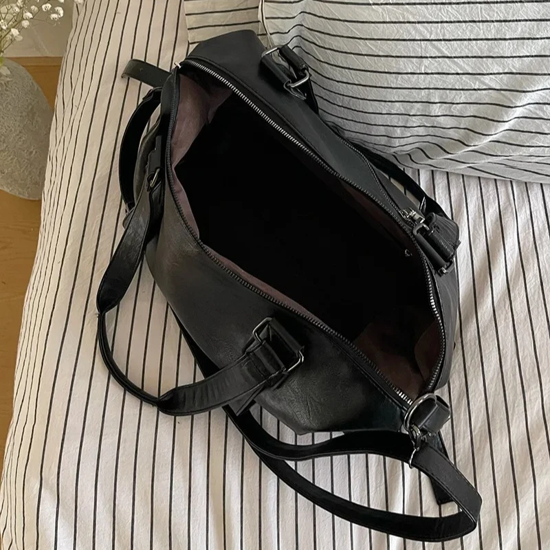 Big Black Shoulder Bags for Women Large Hobo Shopper Bag Solid Color Quality Soft Leather Crossbody Handbag Lady Travel Tote Bag - 5