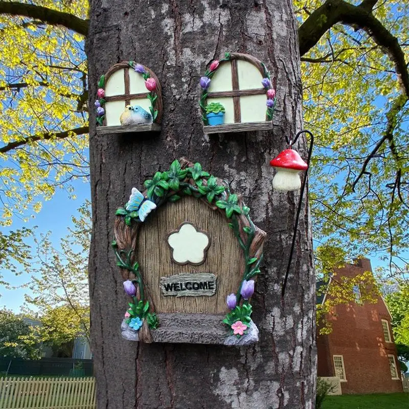 

Сказочная дверь для ствола дерева, прочная смола, Сказочная садовая дверь, искусство, уникальное искусство, сказочное украшение для улицы