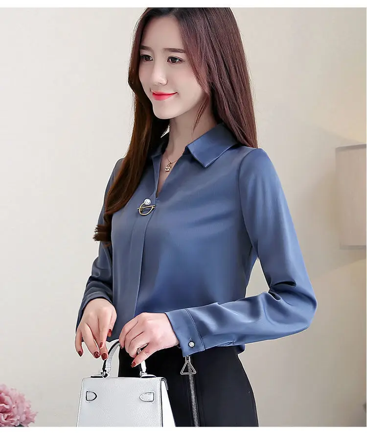 Women Clothes New Thin Spring Autumn All-match Korean Long Sleeve Shirt Tops Buttons Solid Polo Neck Blouse Trend Fashion