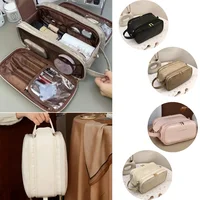 Multifunctional Makeup Bag For Women PU Leather Large Capacity Portable Double Zipper Travel Makeup Brush Toiletries Storage Bag 2
