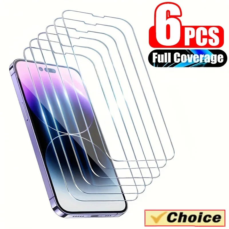 

6Pcs 9H Protective Glass For iPhone 15 13 11 14 Pro Max 12 Mini 8 Plus Screen Protector For iPhone 13 X XR XS MAX Tempered Glass
