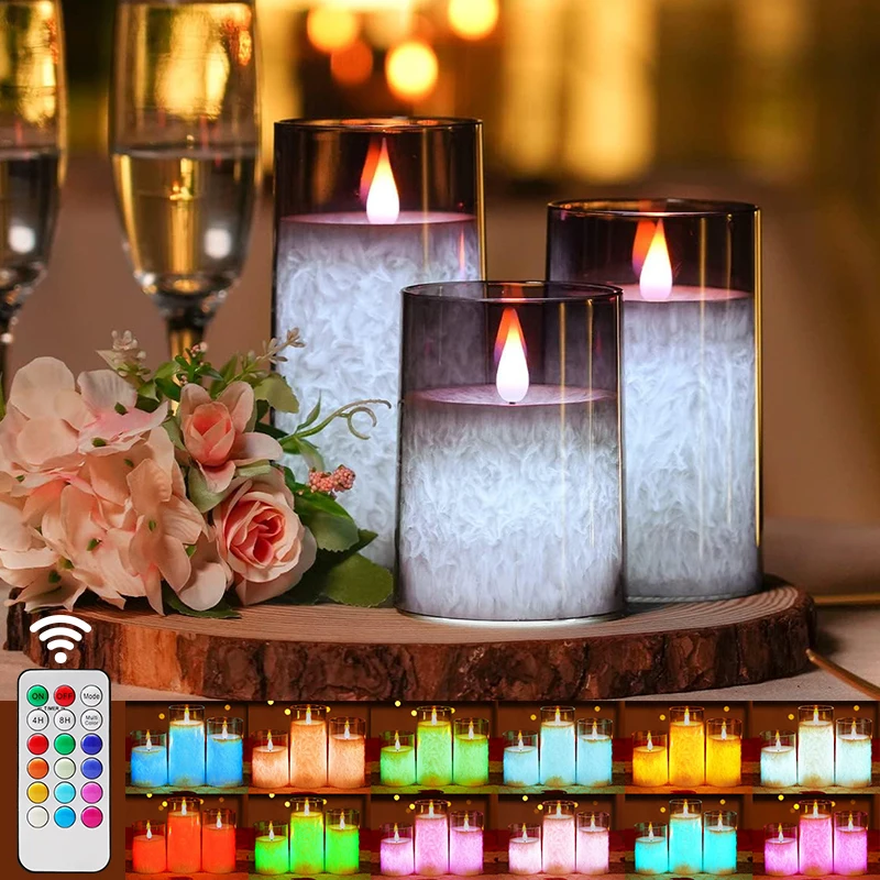 

Color Changing Flameless Candles LED Electronic Candle Light with Remote and Timer Realistic Flame for Christmas Home Decoration