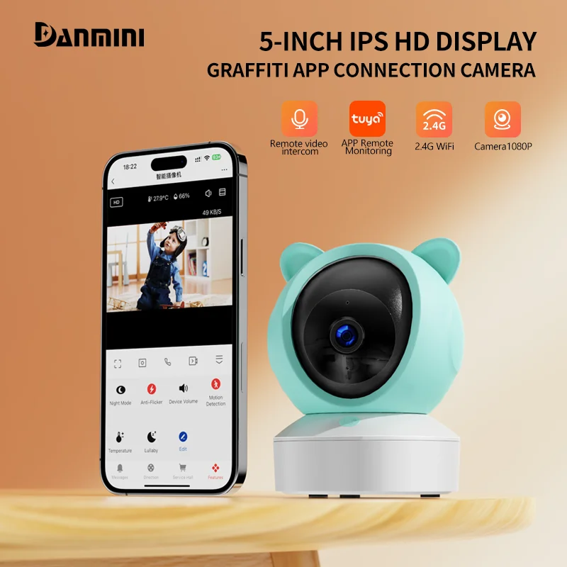 5" Graffiti WiFi Motion Detection APP Remote View 2.4G Wireless Two-way Baby Monitor Night Vision Camera Security Protection
