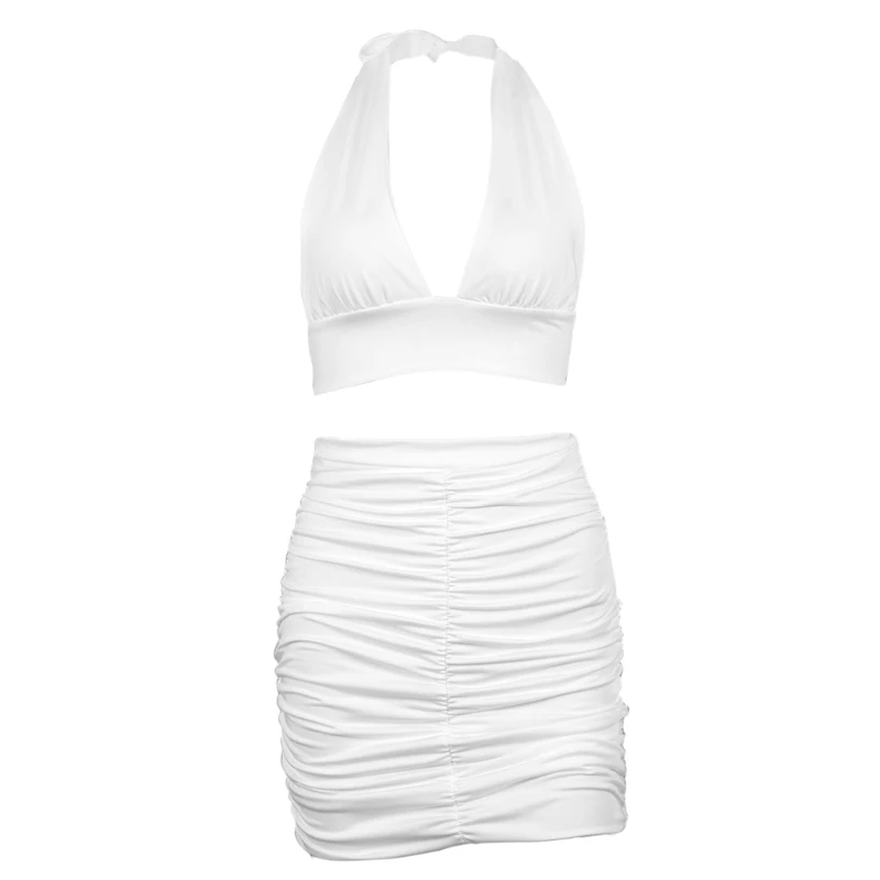 

Breathable Two Piece Set for Women Mini Skirts Suits Crop Top and Bodycon