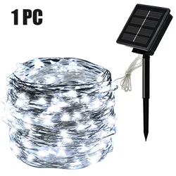 Solar-Powered LED Fairy Garden String Lights - 8-Mode Copper Wire Decorative Lamps - 12M 100LED 600mAh (White 1PC)