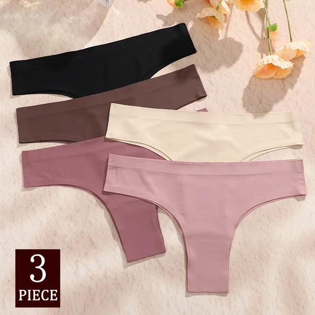 3 pièces sans couture Maillard culotte Ultra-mince culotte brésilienne femmes glace sous-vêtements en soie culotte Sexy taille basse string femme solide 1