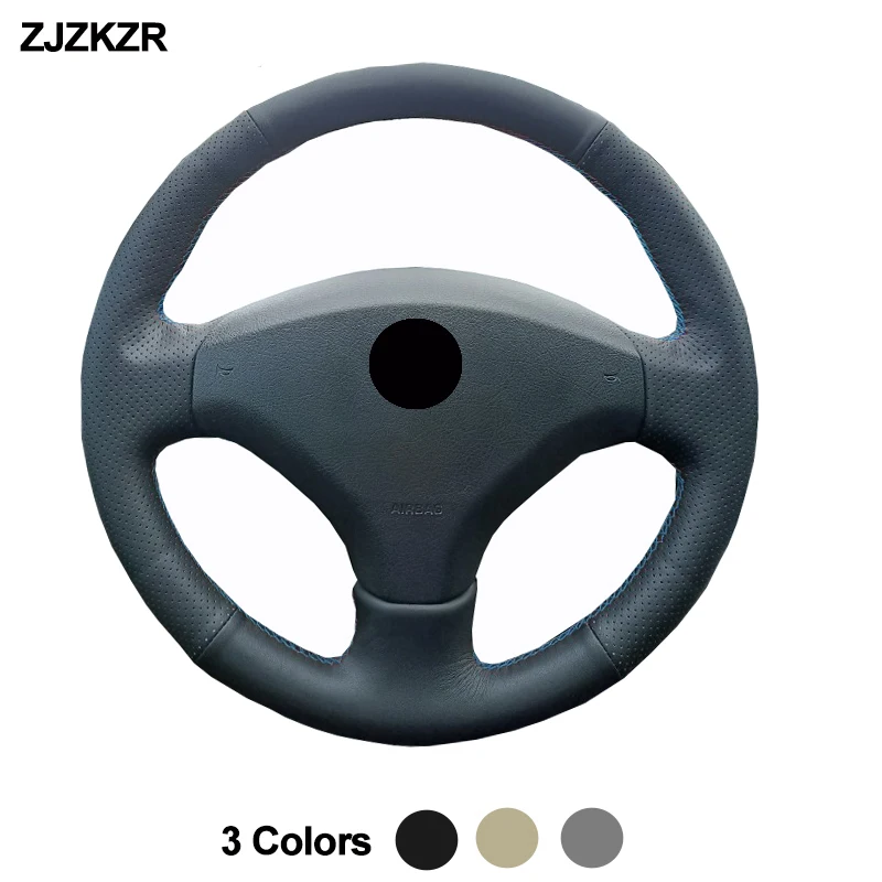 Hand Sewing Car Steering-Wheel Cover Volant Beige Dark Gray Black Leather For Old Peugeot 308Sw 308 408 Braid On The Steering