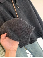 Dark Gray Polo Collar Half Zipper Sweater Women Autumn And Winter 2025 New Lapel Small Sweater Top - Image 6