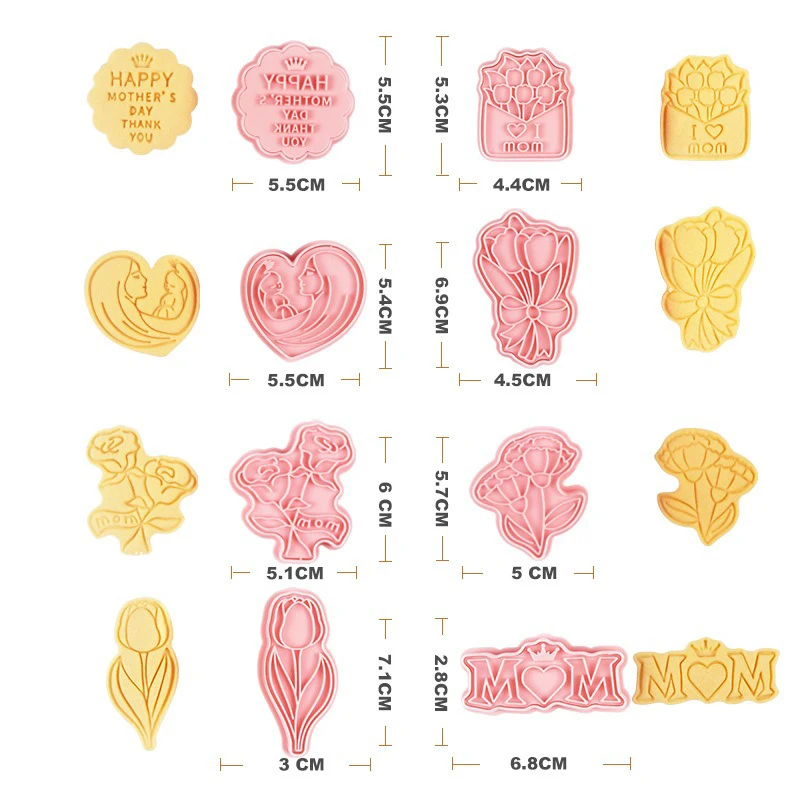 8Pcs Happy Mother's Day Cookie Cutters Set Rose Flower Mom Party Biscuit Fondant Stamp Cake Decorating Tools Baking Accessories cookie cutter baking mold cookie printing mold fondant cutter baking decorating tools cookie maker press kit pastry cutter