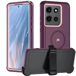 Heavy Duty Shockproof Defender Case with Belt Clip for Moto G Play 2026 5G (Wine Red Pink)
