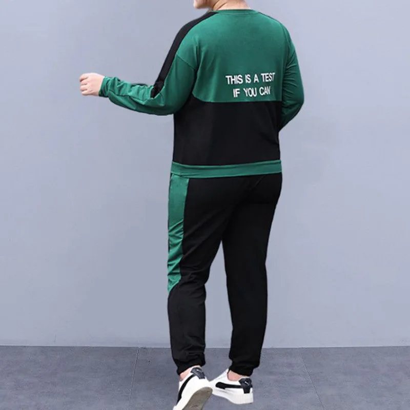 Spring Autumn O-Neck Letter Printing Long Sleeve Top Elastic Waist Pockets Contrast Color Striped Sweatpants Lady Plus Size Sets