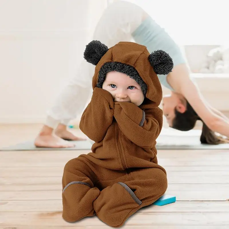 

Kids Bear Onesie Cute Plush Bear Baby Rompers Spring Autumn Hooded Zipper Baby Boys Romper Warm Children Costume with Long Sleev