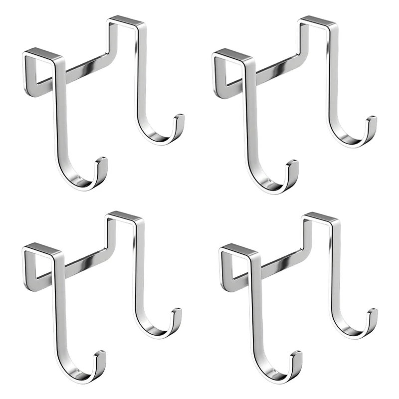 Stainless Steel Hook Double S-Shape Hook Kitchen Bathroom Cabinet Door Back Type Coat Towel Storage Hanger 8Pcs