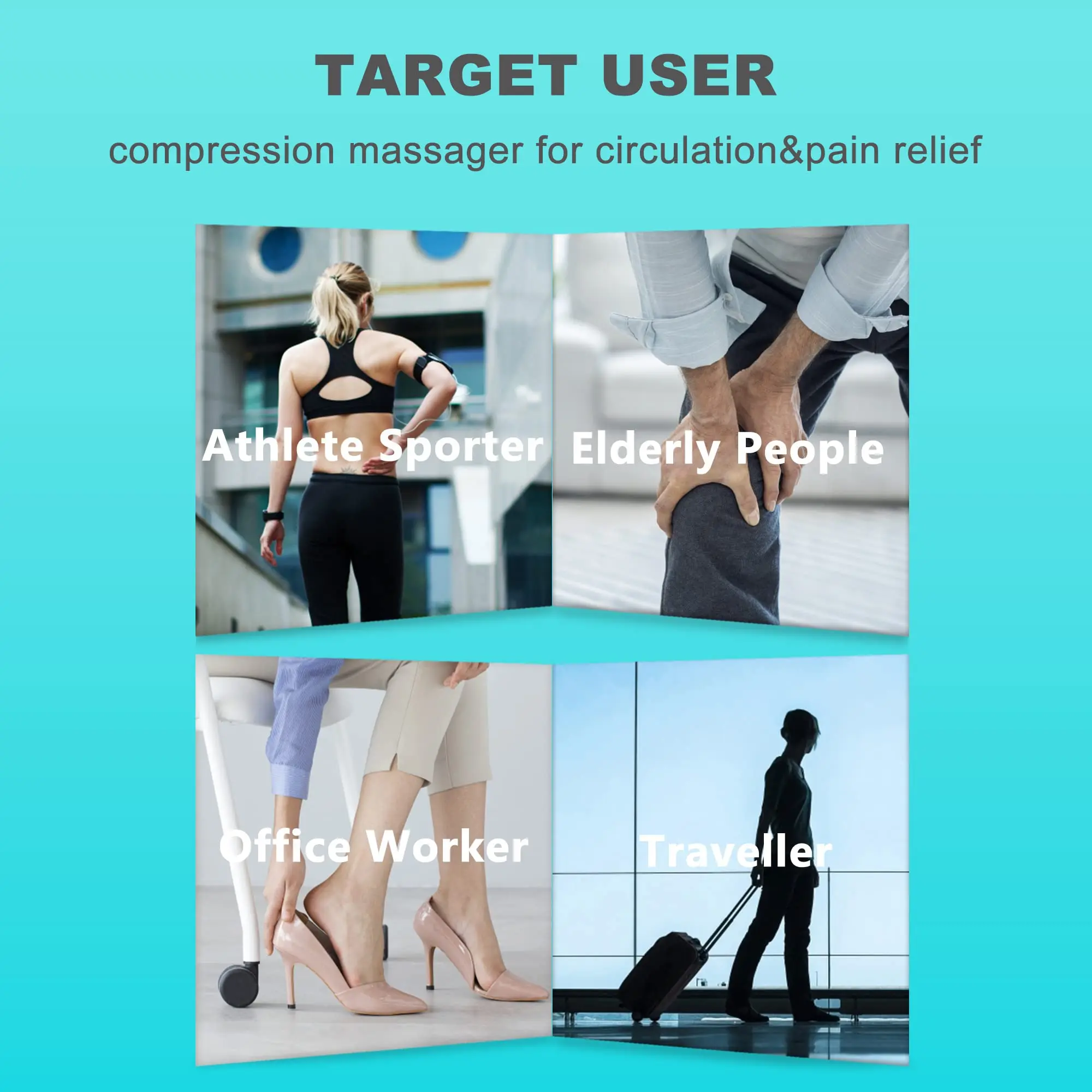 Benmassager Luftkompression til cirkulation Lægfødder Lårmassage Muskelsmertelindring Knæ Varme Lymfe_voghion.com