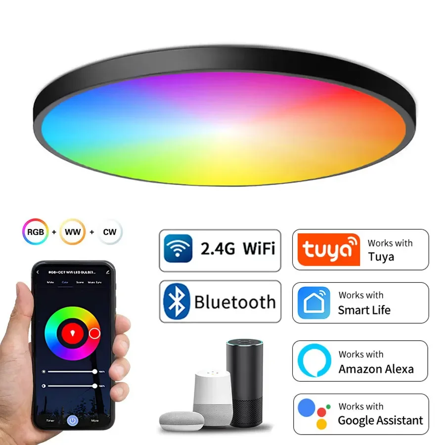 Tuya WiFi Smart LED Ceiling Light 220V 24W Bluetooth Round Ceiling Lamp Smart Life APP Alexa Google Home for Bedroom Living Room