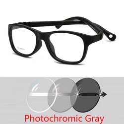 Children's Anti Blue Light Square Glasses for Ages 3 - 10 - Prescription Lenses Available (Black frame gray)