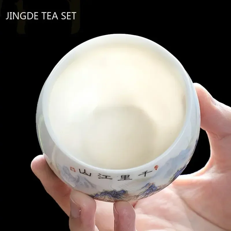 Tea cup Exquisite Lamb Fat Jade White Porcelain Handmade Portable Ceramic Tea Set Personal Master Cup
