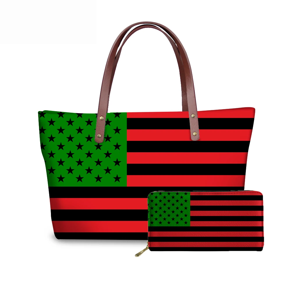 FORUDESIGNS Large Capacity Handbag Wallet Afro American Pan African UNIA Flag Handbag Women's High Fashion Bucket Bags