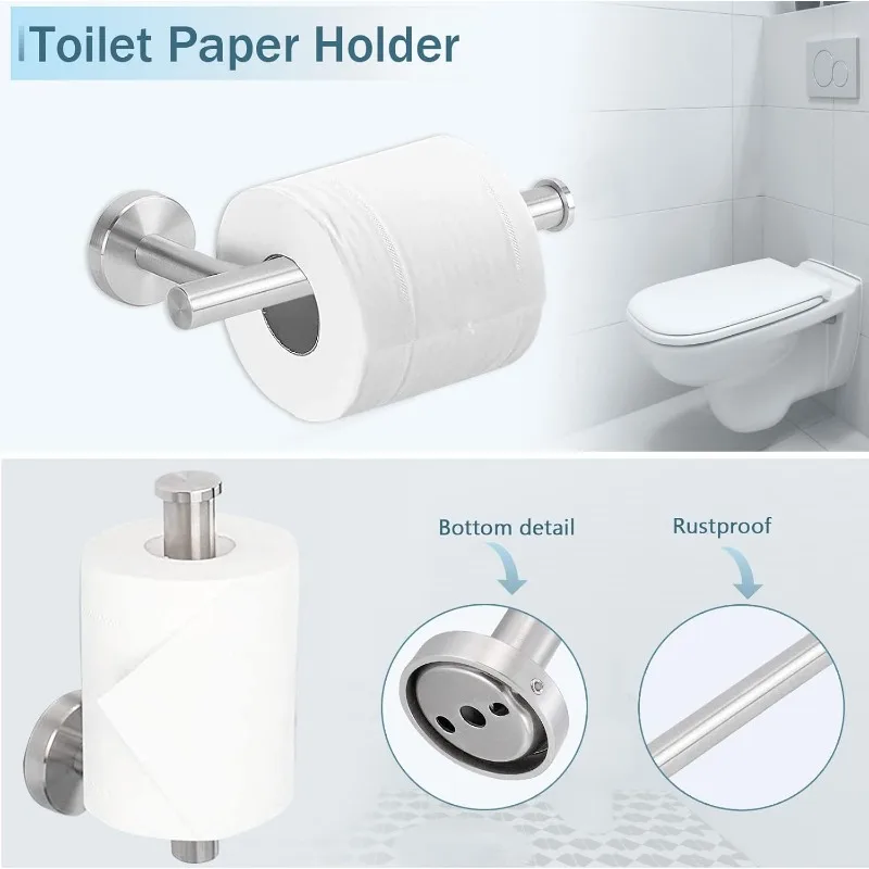 10 Piece Brushed Nickel Bathroom Hardware Set, 24 inch Brushed Nickel Towel bar Towel Ring Toilet Paper Holder Robe Hook