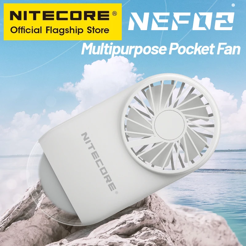 Camping Lamp NITECORE NEF02 Mini Pocket Fan Outdoor Camping Night Light USB-C Rechargeable Built-in Battery For Summer Commuting Trekking