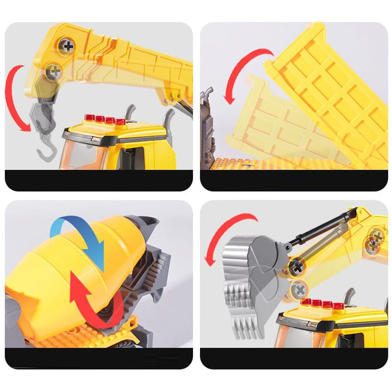 Screw Toy Big Truck Take Apart Mixer Crane  Excavator Toys DIY STEM Construction Vehicle Building Block Toys for Kids Boy Gift 4