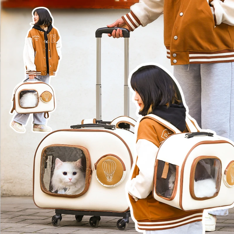 

Trolley Suitcase Luggage with Wheels Breathable Pet Cat Backpack Large capacity Pet Stroller Portable Outdoor Pet Luggage