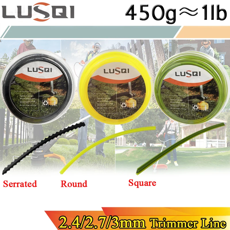 

Линия триммера для травы LUSQI, 450 г/1 фунт., нейлоновая, 2,4/2,7/3 мм, зубчатая, квадратная, круглая, резак, веревка, аксессуар для газонокосилки