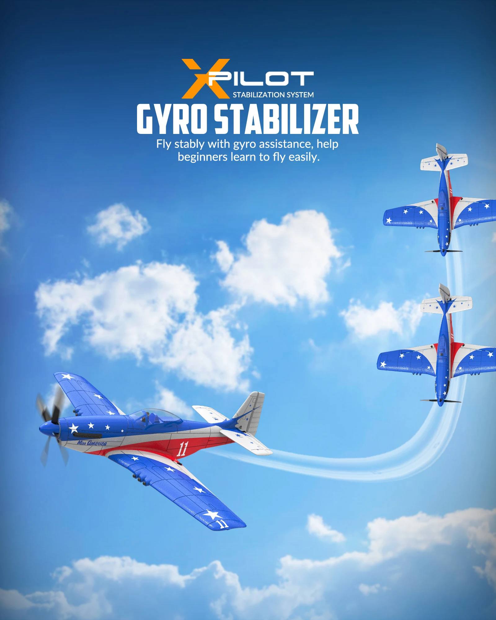 Planeur RC 2.4GHz 3CH avec Gyroscope pour Débutants et Experts en vol, avec ciel en arrière-plan