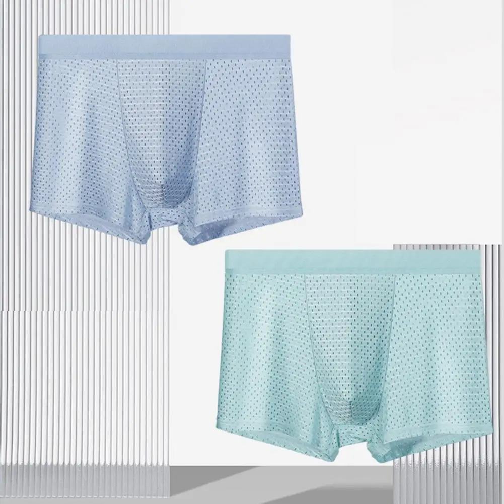 

Stretchy Men Shorts Briefs Breathable Mesh Men's Ice Silk Shorts Briefs with Elastic Waistband for Slim Fit Underwear Seamless