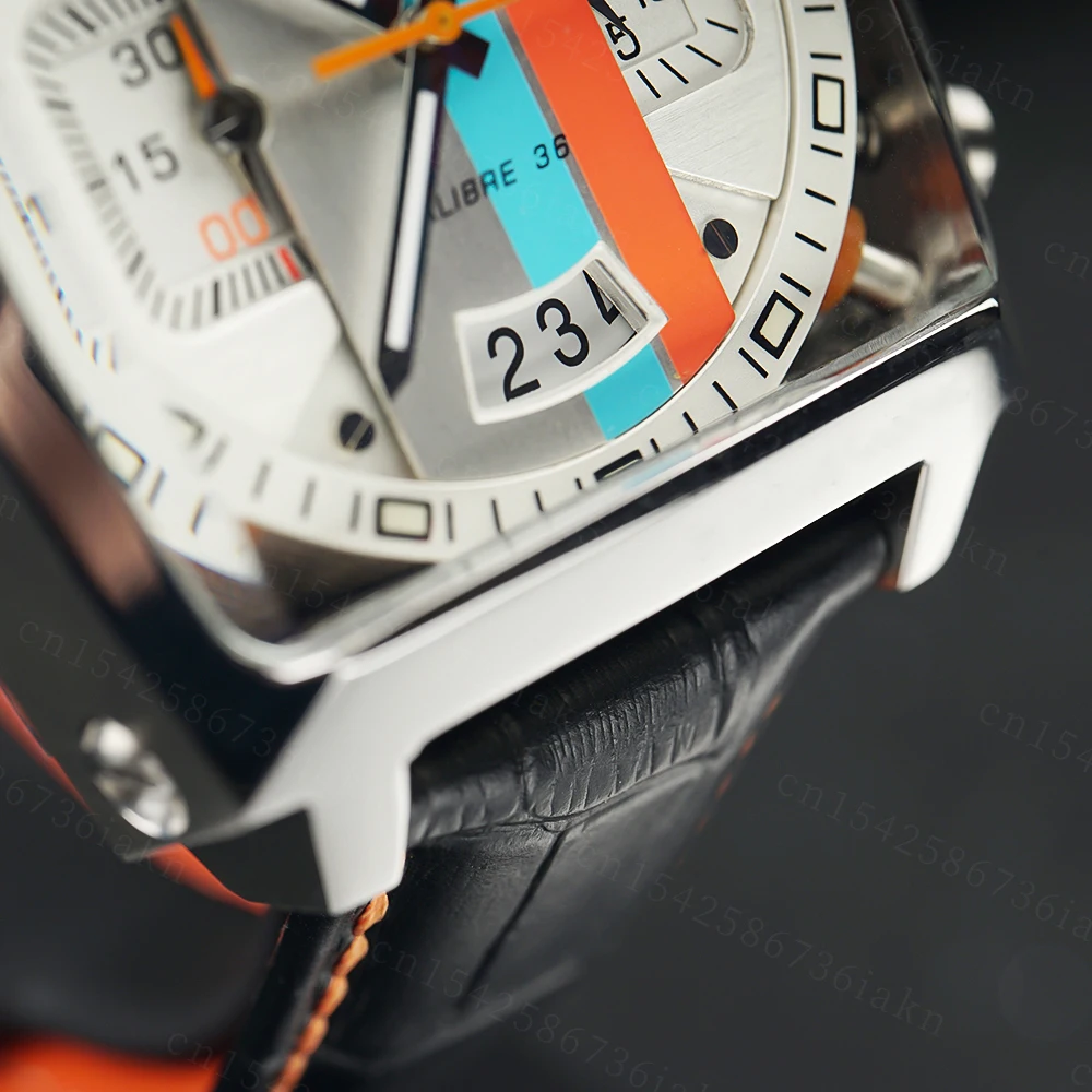 2022Fashion New Men's Color Bar Square Dial Sapphire Mirror Stainless Steel Leather Strap Sports Leisure Waterproof Quartz Watch