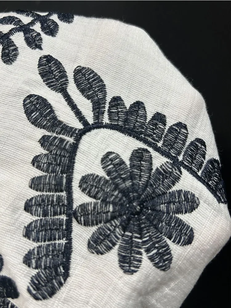 Elegant Autumn New Women's V-neck Shirt Fashion Flower Embroidered Cardigan Single-breasted Lantern Sleeve Office Casual Blouse