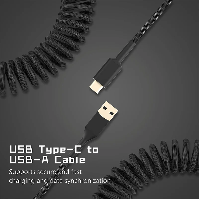 Usb tipo c Teclado Mecânico Cabo Enrolado Nylon Espiral Transferência de Data Aviador Desktop Computador Aviação Conector - Imagem 3
