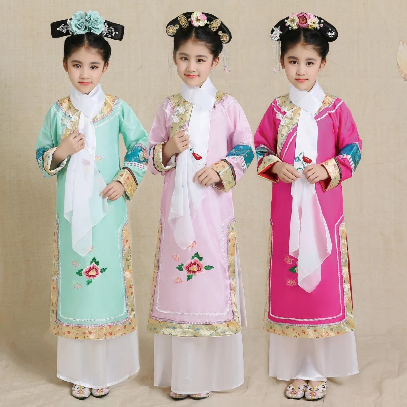 

Girl Qing Dynasty Traditional Princess Costume Children Ancient Costume Embroidery Hanfu Ancient Court Dress for Cosplay Stage