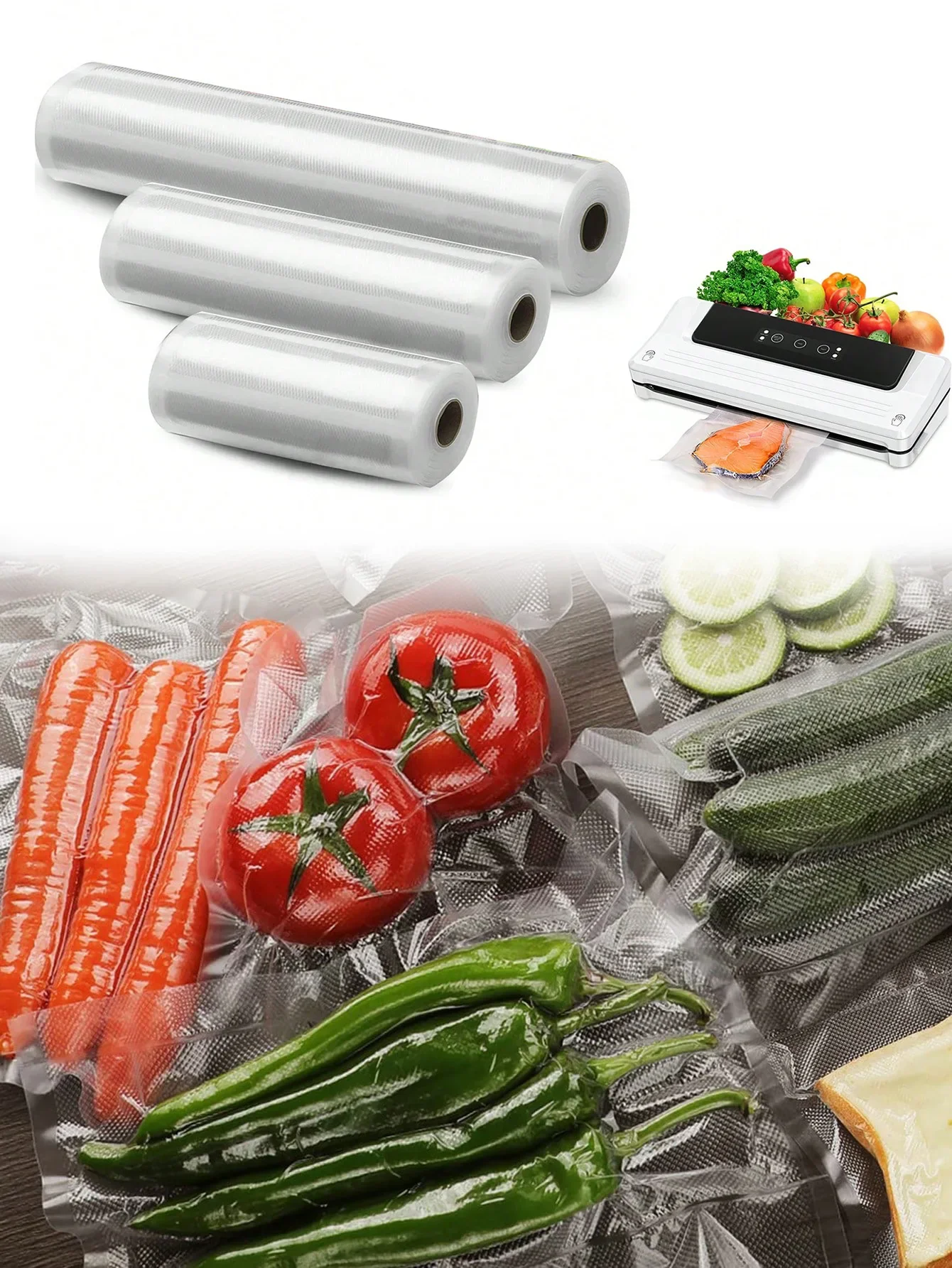 VacuumFoodRollsBagsThickenReusableFoodStorageBPAFreeVacuum