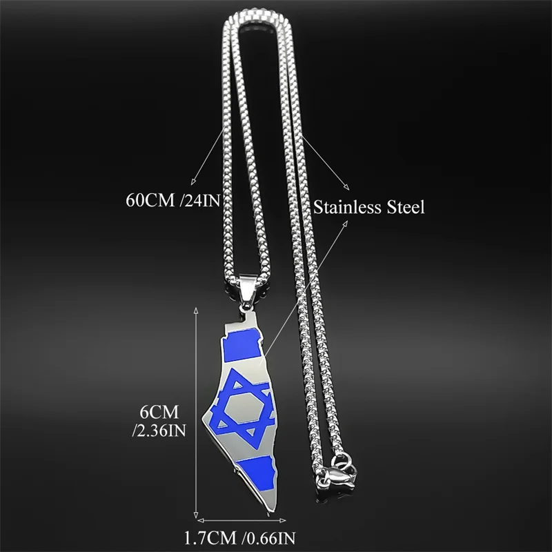 collier israël, étoile de david, bijou juif, carte israël, acier inoxydable, pendentif femme,