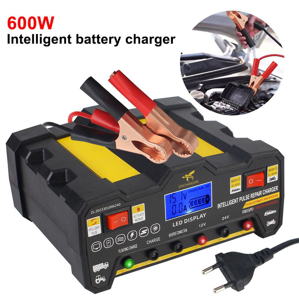 220W LCD Display For Wet Dry Lead Acid EU Plug 300AH Intelligent Pulse Repair Battery Charger Full Automatic Car Battery Charger