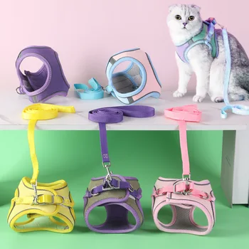 Cat Walking Harness Escape-Proof Reflective Vest-style Leash with Breathable Design for Night Use 1