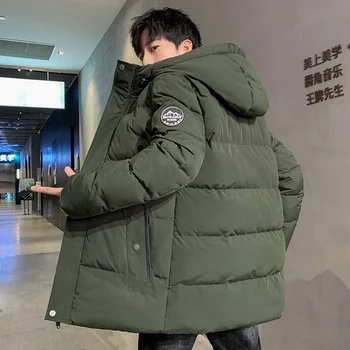 Piumino invernale da uomo di moda Fodera in pile Parka da esterno Cappotto Giacca a vento con cappuccio Giacca Parka con cappello spesso caldo antivento 1