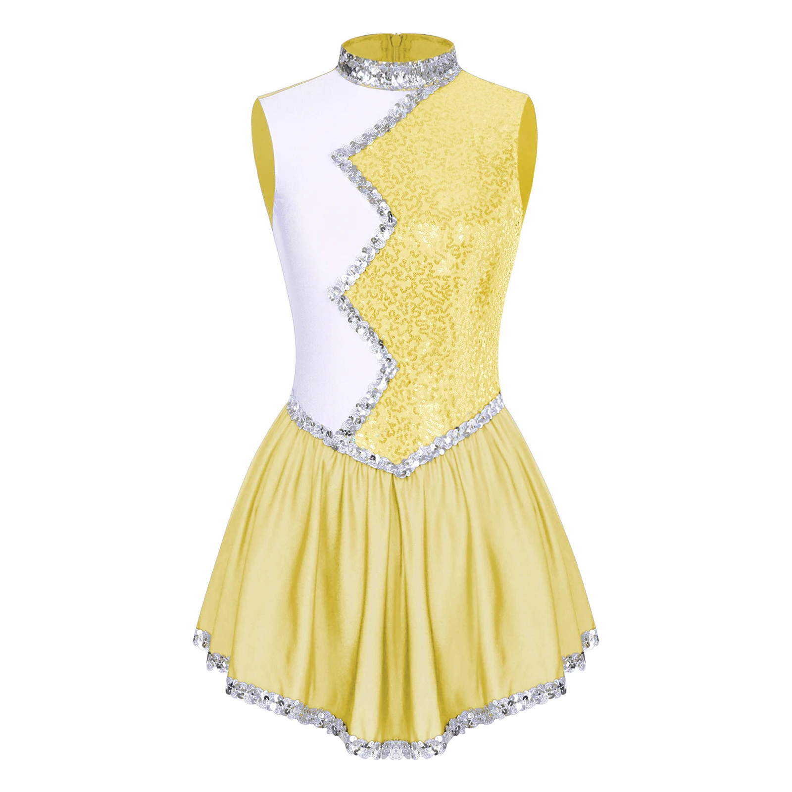 Women's Shiny Sequin Color Block Dancewear Gymnastics Jumpsuit Figure Skating Costume Ballet Dance Leotard Cheerleading Uniform