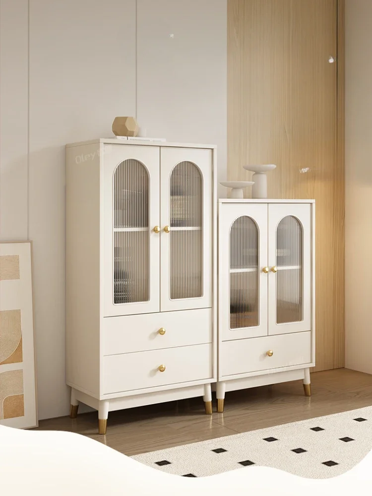 

Кремовый винный шкаф для гостиной из массива дерева, настенный простой современный стеклянный боковой шкаф для хранения барной мебели KMWC