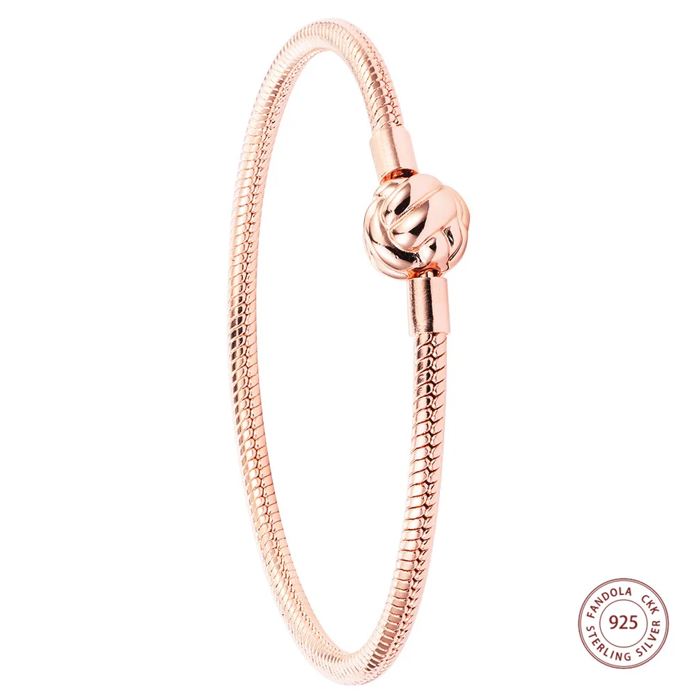 

CKK Love Knot Snake Chain Bracelet 925 Silver Sterling Wavy Slider Original Jewelry For Women Plata Pulseras Mujer
