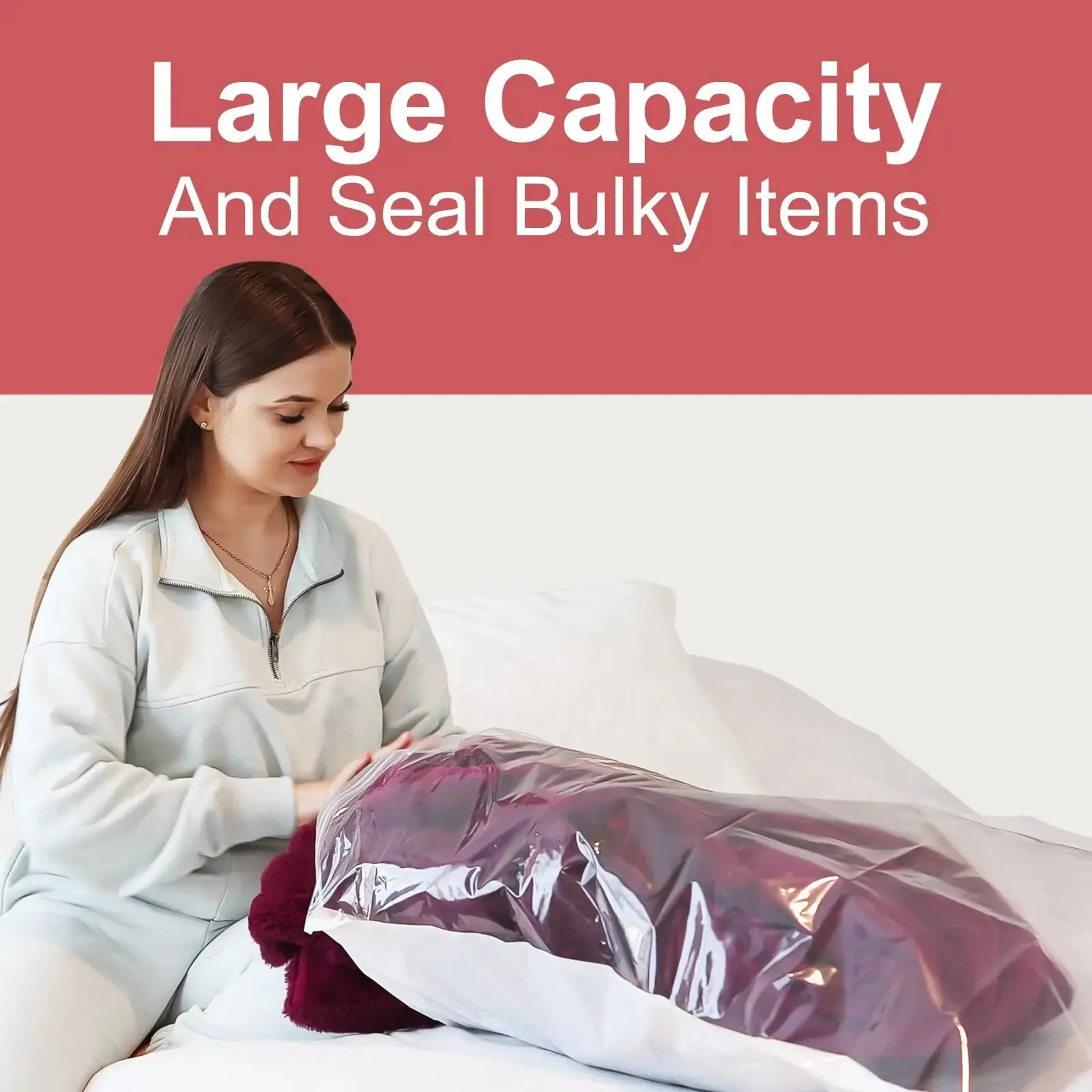 Description Picture 2 of item6 Pack Space Saver Vacuum Seal Storage Bags For Cloths, Comforters and Blankets, Compression Not Included Pump
