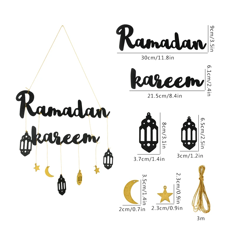 Ramadan Kareem Wooden Wall Pendant DIY Wood Craft 2024 Eid Mubarak Muslim Islamic Party Supplies Home Eid Al Adha Gifts images - 6