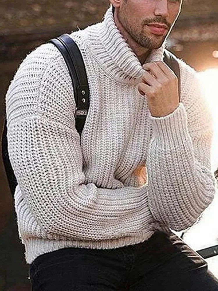 

British Style Turtleneck Mens Solid Long Sleeve Clothes Autumn Winter Knitting Pullovers Male Warm Daily Casual Knit Tops Shirts