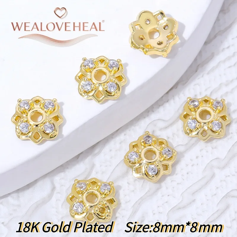18K vergoldete Messing-Abstandshalterperlenkappen, mit Zirkonblumen besetzte Perlenendkappen für DIY handgefertigte Armbänder, Schmuckherstellungszubehör. – Detail 28